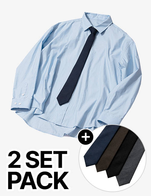 (넥타이+셔츠 SET)사이드 슬릿 오버핏 코튼 셔츠 [SKYBLUE]_SESH008SKYBLUE