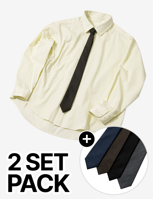 (6.25 예약)(넥타이+셔츠 SET)사이드 슬릿 오버핏 코튼 셔츠 [YELLOW]_SESH008YELLOW